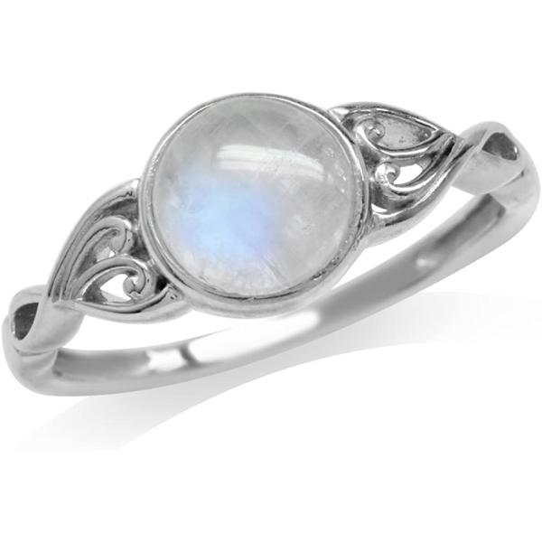 Silvershake 7mm Natural Moonstone 925 Sterling Silver Victorian Style Solitaire Ring