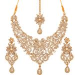 Touchstone Indian Bollywood Gorgeous intricate Workmanship Sparkling White Colorful Rhinestone crystal wedding Designer Jewelry Necklace Set In Gold or Silver Tone For Women.
