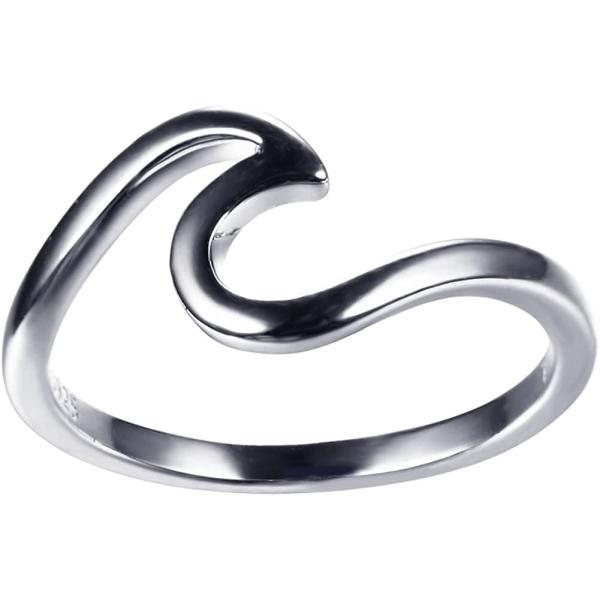 Blaike 925 Sterling Silver Wave Ring for Women, Blue Opal Wave Ring Size 5/6/7/8/9/10, Cubic Zirconia Rings Wave Ring Blue with Unique Design