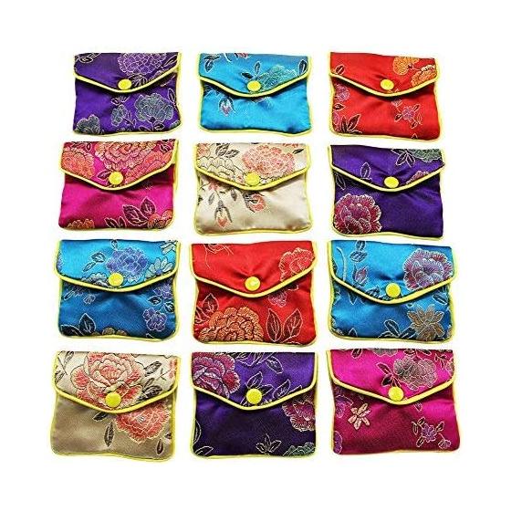 MorTime Jewellery Jewelry Silk Purse Pouch Gift Bags, Multiple Colors, Pack of 12 (Small)