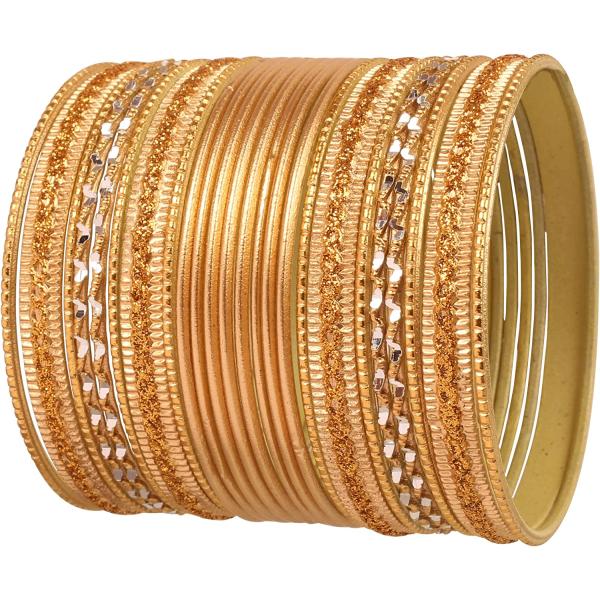 Touchstone 2 Dozen Bangle Collection Indian Bollywood Alloy Metal Textured Color Designer Jewelry Special Large Size Bangle Bracelets Set of 24 in Gold Tone for Women