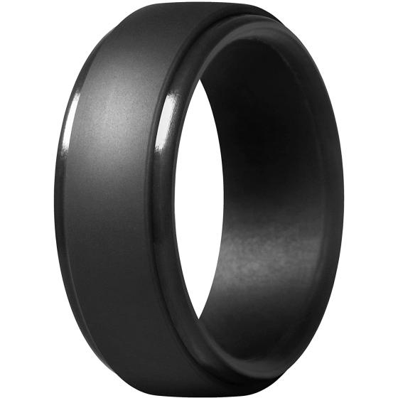 ThunderFit Silicone Ring Men, Step Edge Rubber Wedding Band, 10mm Wide, 2.5mm Thick
