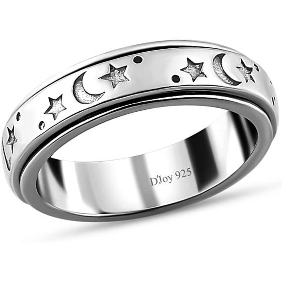 Shop LC Moon Star Spinner Fidget Ring for Women - Spinning Anxiety Rings for Men - Wedding Band 925 Sterling Silver Rings Platinum Plated Statement Jewelry Stress Relief Mothers Day Gifts