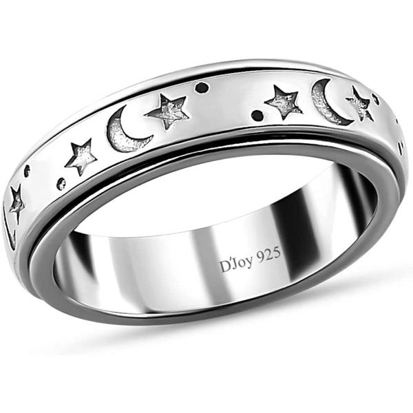 Shop LC Moon Star Spinner Fidget Ring for Women - Spinning Anxiety Rings for Men - Wedding Band 925 Sterling Silver Rings Platinum Plated Statement Jewelry Stress Relief Mothers Day Gifts