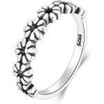 BORUO 925 Sterling Silver Ring, Daisy Flower Hawaiian High Polish Tarnish Resistant Comfort Fit Wedding Band Ring