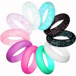 LUNIQI Silicone Wedding Ring for Women, Thin and Stackable Durable Rubber Safe Band for Love, Couple, Souvenir and Outdoor Active Exercise Style-10 Rings Pack