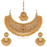 Efulgenz Indian Bollywood Traditional Crystal Pearl Wedding Choker Necklace Earrings Maang Tikka Jewelry Set