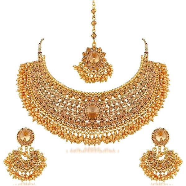 Efulgenz Indian Bollywood Traditional Crystal Pearl Wedding Choker Necklace Earrings Maang Tikka Jewelry Set