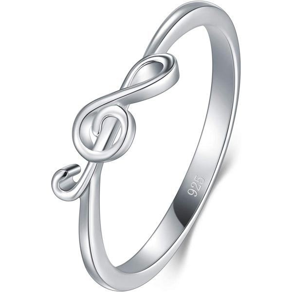 BORUO 925 Sterling Silver Ring - Stackable Music Note Band - Comfort Fit Silver Rings Women - Music Note Silver Band Ring - Fine Jewellery Stackable Ring, 2mm, Size 4-12