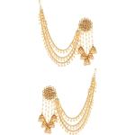 Bindhani Fashion Bollywood Jewellery Traditional Ethnic Bridal Bride Wedding Bridesmaid Gold Plated Kundan Pearl Drop Jhumka Jhumki Head chain Indian Bahubali Earrings Jewelry For Women