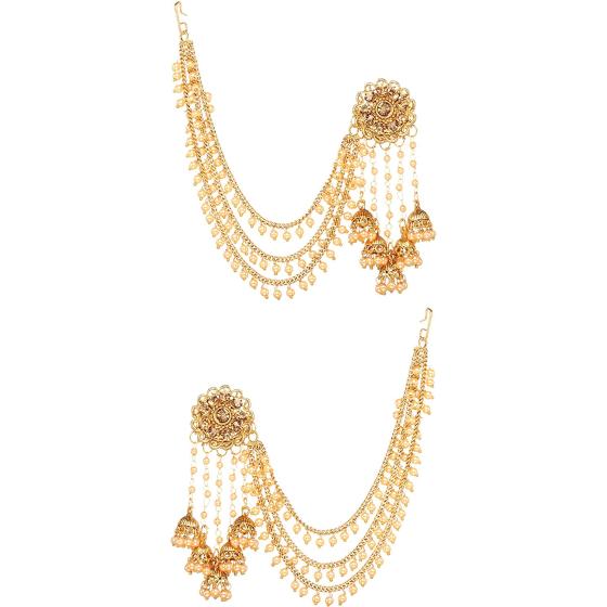 Bindhani Fashion Bollywood Jewellery Traditional Ethnic Bridal Bride Wedding Bridesmaid Gold Plated Kundan Pearl Drop Jhumka Jhumki Head chain Indian Bahubali Earrings Jewelry For Women