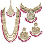 Aheli Indian Wedding Kundan Beaded Bridal Long Choker Necklace Earrings with Maang Tikka Traditional Jewellery Set for Women