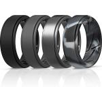 ThunderFit Silicone Wedding Rings for Men Breathable Airflow Inner Grooves - Step Edge Sleek Design Breathable Rubber Engagement Bands - 8mm wide - 2mm Thick