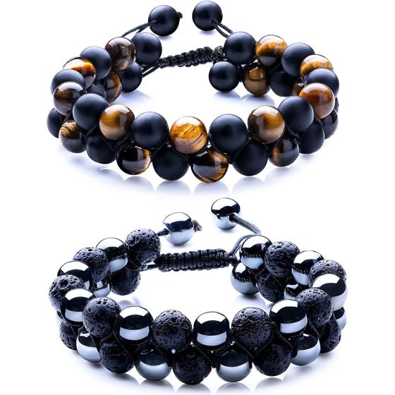 WRCXSTONE Natural Stone Bracelet Mens Black Lava Rock Bracelet Tiger Eye Gemstone Bracelet Yoga Essential Oil Bracelet Charm Gift