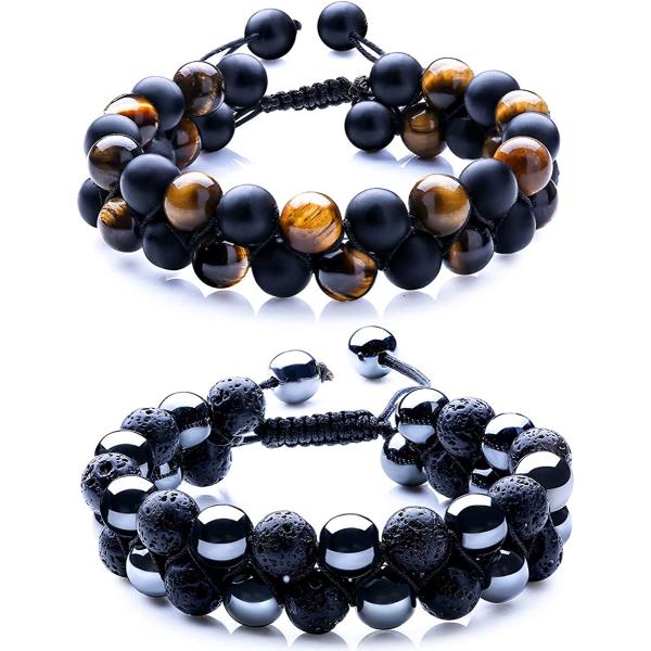WRCXSTONE Natural Stone Bracelet Mens Black Lava Rock Bracelet Tiger Eye Gemstone Bracelet Yoga Essential Oil Bracelet Charm Gift