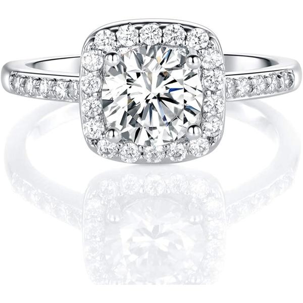 MDFUN 18K White Gold Plated Cubic Zirconia Promise Halo Engagement Promise Eternity Ring for Women
