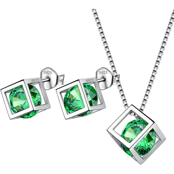 Birthstone Necklace/Earring 925 Sterling Silver Women Cross/3D Cube/Cresent Moon Birth Stone Jewelry Mens Birthday Gift Anniversary Present