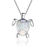 Hithop Cute Turtle Pendant Necklace Lovely Animals White Fire Opal Plated Silver Necklace Jewellery Gifts