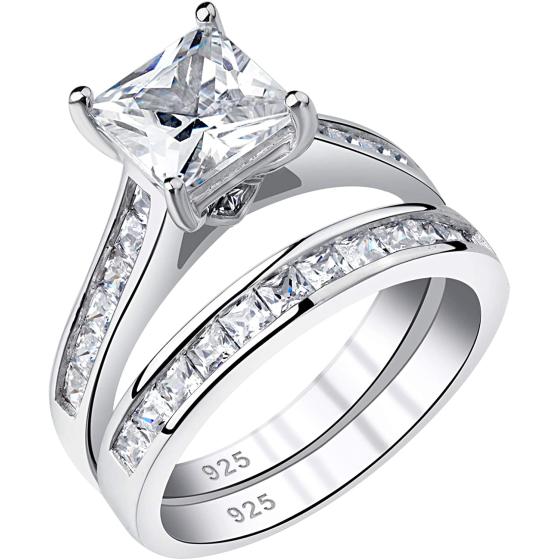 Newshe Wedding Rings for Women Engagement Ring Sets Princess 925 Sterling Silver Cz 1.8Ct Size 4-13