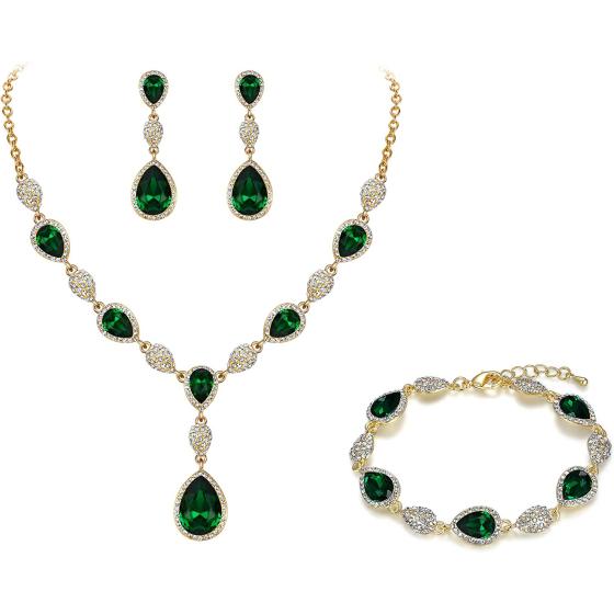 EleQueen Women's Wedding Bridal Jewelry Sets for Brides Bridesmaids, Cubic Zirconia Teardrop Necklace Tennis Bracelet Dangle Earrings Jewellery Set