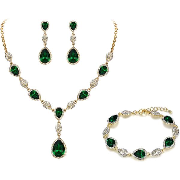 EleQueen Women's Wedding Bridal Jewelry Sets for Brides Bridesmaids, Cubic Zirconia Teardrop Necklace Tennis Bracelet Dangle Earrings Jewellery Set