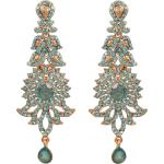 Touchstone "Hollywood Glamour Oscar Collection" Indian Paisley Motif Designer Bridal Jewelry Long Chandelier Earrings In Antique Gold and White Tone For Women.