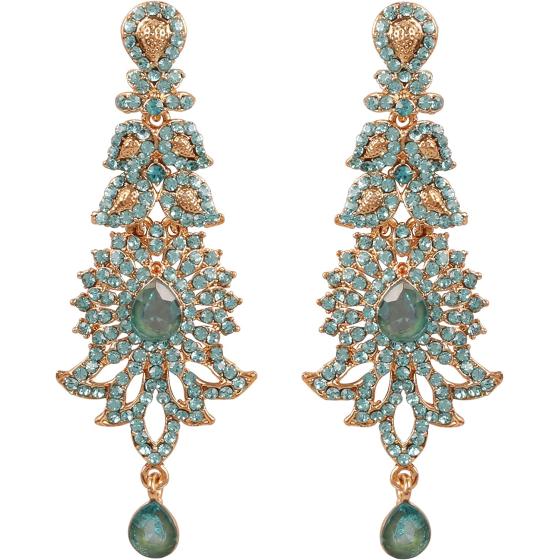 Touchstone "Hollywood Glamour Oscar Collection" Indian Paisley Motif Designer Bridal Jewelry Long Chandelier Earrings In Antique Gold and White Tone For Women.
