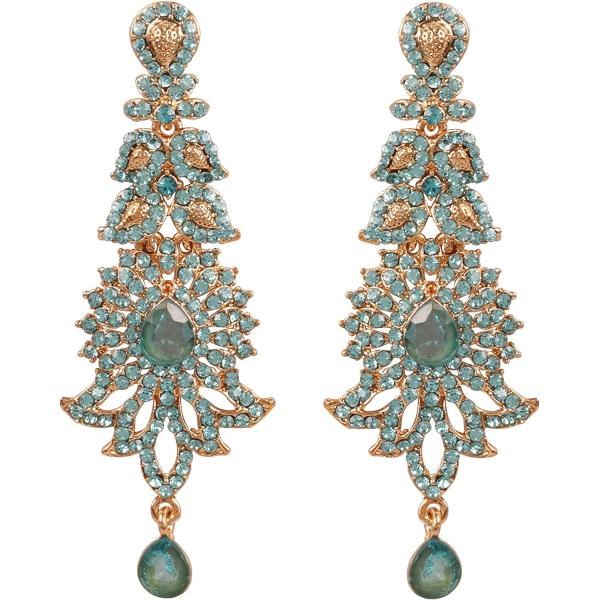 Touchstone "Hollywood Glamour Oscar Collection" Indian Paisley Motif Designer Bridal Jewelry Long Chandelier Earrings In Antique Gold and White Tone For Women.