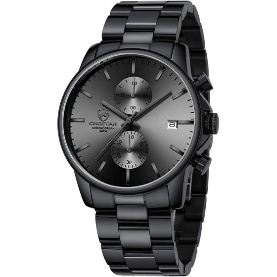 GOLDEN HOUR Fashion Business Mens Watches with Stainless Steel Waterproof Chronograph Quartz Watch for Men, Auto Date
