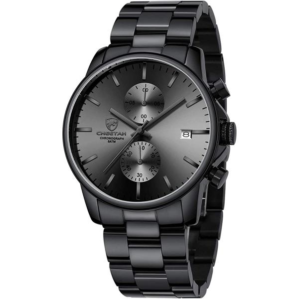 GOLDEN HOUR Fashion Business Mens Watches with Stainless Steel Waterproof Chronograph Quartz Watch for Men, Auto Date