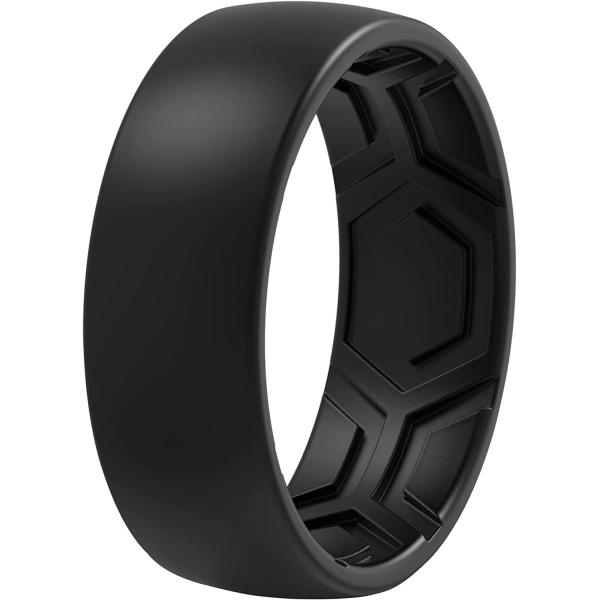 ThunderFit Silicone Rings for Men - 7 Rings / 4 Rings / 1 Ring - Breathable Patterned Design Wedding Bands 8mm Wide - 2.5mm Thick
