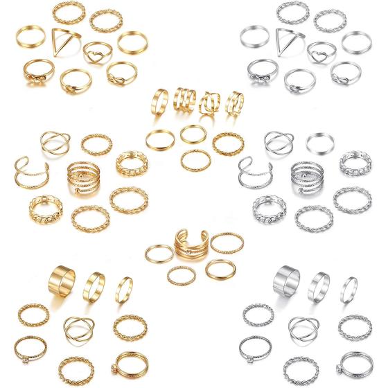 LOYALLOOK 65PCS Bohemian Knuckle Ring Midi Ring Set Hollow Silver Gold Vintage Stackable Rings Fashion Finger Knuckle Midi Rings for Women