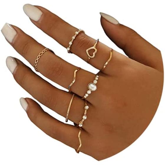 GRAEEN Knuckle Rings Index Finger Rings Hollow Love Rose Gold Ring Sets for Women and Girls