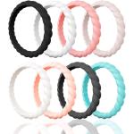 Egnaro Silicone Wedding Ring for Women,Thin and Stackble Braided Rubber Wedding Bands,No-Toxic,Skin Safe
