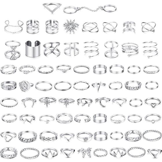 JOERICA 70PCS Knuckle Rings for Women Stackable Joint Midi Finger Ring Set