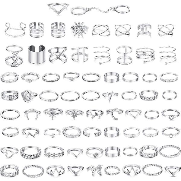 JOERICA 70PCS Knuckle Rings for Women Stackable Joint Midi Finger Ring Set