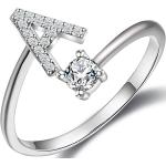 Haoze Initial Letter Ring for Women Girls Silver Stackable Alphabet Rings with Initial Adjustable Crystal Inlaid Initial Rings Bridesmaid Gift