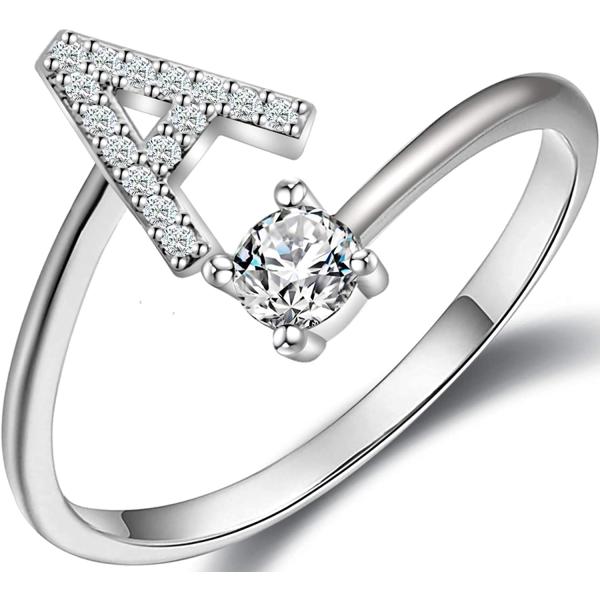 Haoze Initial Letter Ring for Women Girls Silver Stackable Alphabet Rings with Initial Adjustable Crystal Inlaid Initial Rings Bridesmaid Gift