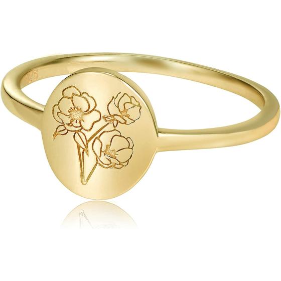 YeGieonr Handmade Flower Signet Ring,18K Gold Ring for Women, Minimalistic Statement Ring with Botanical Engraved Delicate Personalized Jewelry Gift for Women/Girls