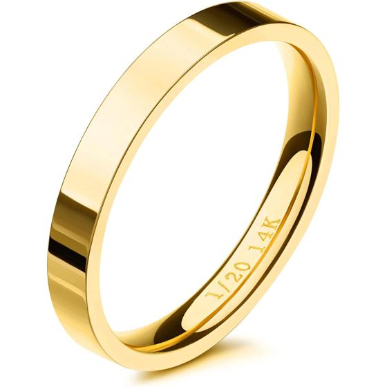 NOKMIT 3mm 14K Gold Filled Rings for Women Girls Stacking Stackable Band Thumb Pointer Finger Plain Ring Comfort Fit Size 5 to 10