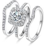 MDFUN 18K White Gold Plated Cubic Zirconia Three-in-One Halo Wedding Engagement Promise Eternity Ring for Women