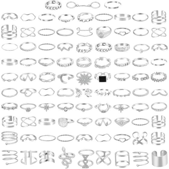 ONESING 93-109 Pcs Knuckle Rings for Women Stackable Rings Sets Girls Bohemian Retro Vintage Joint Finger Gold and Sliver Rings Set for Women Men Hollow Carved Flowers