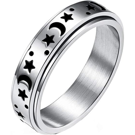 nylry Titanium Stainless Steel Spinner Rings Moon and Star Fidget Ring Stress Relieving Anxiety Ring Engagement Wedding Promise Band for Women Men Size 5-12
