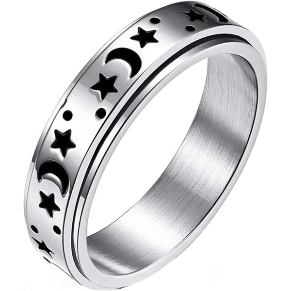 nylry Titanium Stainless Steel Spinner Rings Moon and Star Fidget Ring Stress Relieving Anxiety Ring Engagement Wedding Promise Band for Women Men Size 5-12