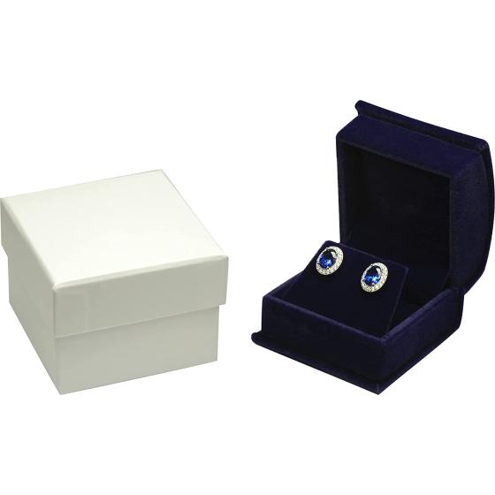 Navy Blue Color Luxury Velvet Multiple Use Earring Necklace Pendant Jewelry Gift Box for Wedding, Birthday, Valentine' Day, Mother's Day, Christmas...Comes with an Extra Individual White Packer Box Size 2.15〞(W)*2.15〞(D)*1.65〞(H)( Jewelry not included)