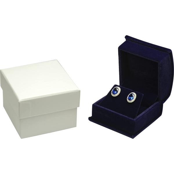 Navy Blue Color Luxury Velvet Multiple Use Earring Necklace Pendant Jewelry Gift Box for Wedding, Birthday, Valentine' Day, Mother's Day, Christmas...Comes with an Extra Individual White Packer Box Size 2.15〞(W)*2.15〞(D)*1.65〞(H)( Jewelry not included)