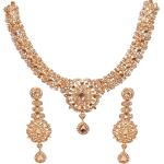 Touchstone Indian Bollywood enchanting floral diamond studded look Rhinestone embellished bridal designer jewelry necklace set for women in silver or white tone.