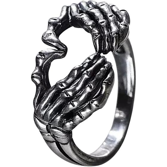 ManRiver Love Hand Sign Rings for Women - Novelty Heart Shape Retro Alloy Rings Jewelry Accessory Gifts Size 5-10 (Silver, 7)