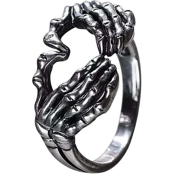 ManRiver Love Hand Sign Rings for Women - Novelty Heart Shape Retro Alloy Rings Jewelry Accessory Gifts Size 5-10 (Silver, 7)