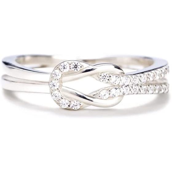The Love Between Mother and Daughter is Forever Mother Daughter Ring, Story Jewellery Mother Daughter Square Knot Ring for Women, Friends, Mothers Day Birthday Christmas Gifts Jewelry Gift for Women